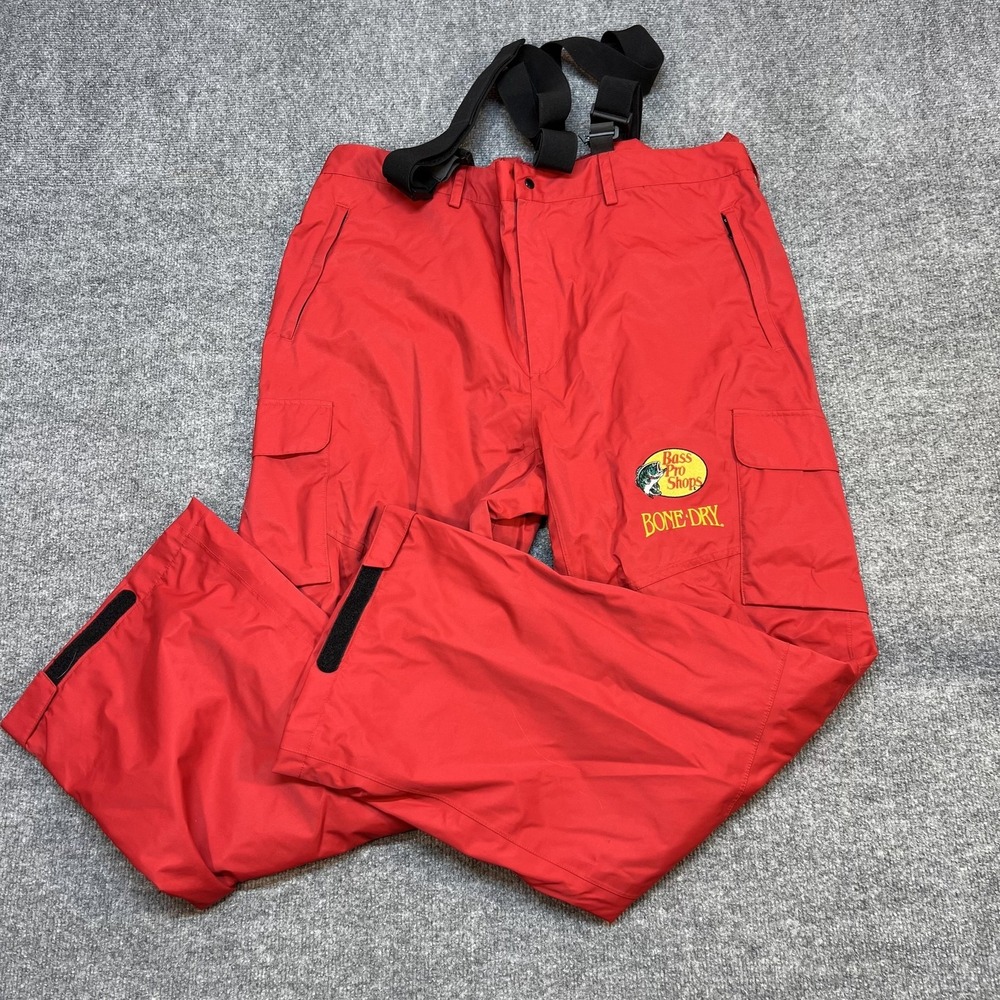 Bass Pro Shops Snow Pants Mens XL Red Bone Dry Waterproof Ski Pockets Suspenders